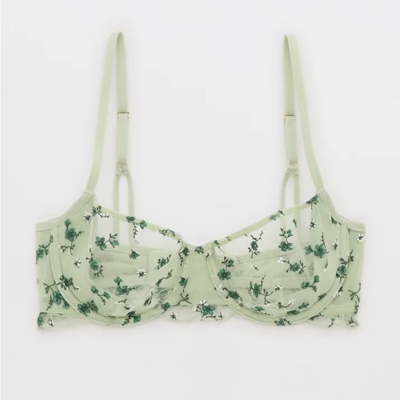 aerie Other - aerie Dusty Sage Show Off Embroidery Unlined Bra 34C NWOT Preppy Florals